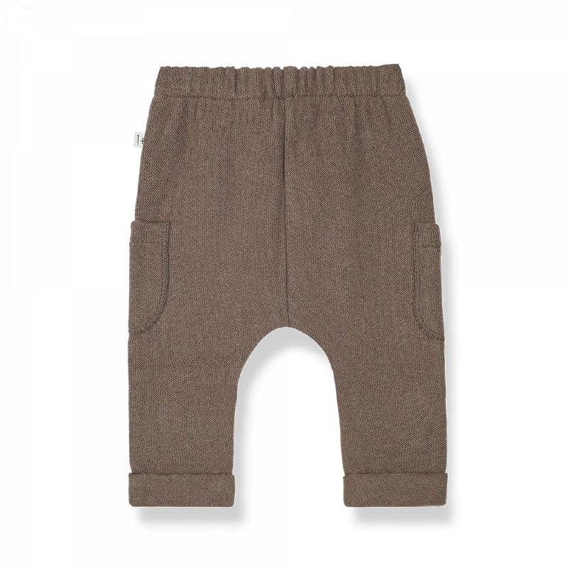 Pantalone in pile di cotone per bambini, color marrone e due tasche