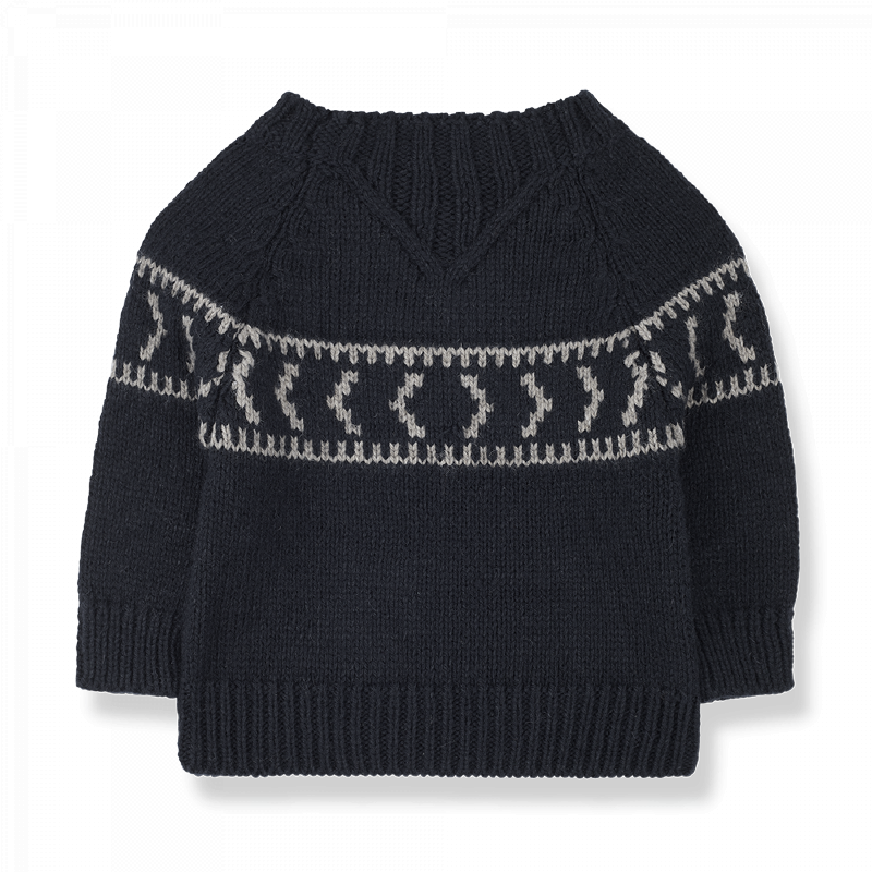 Pullover bambino blu con motivi ad intarsio