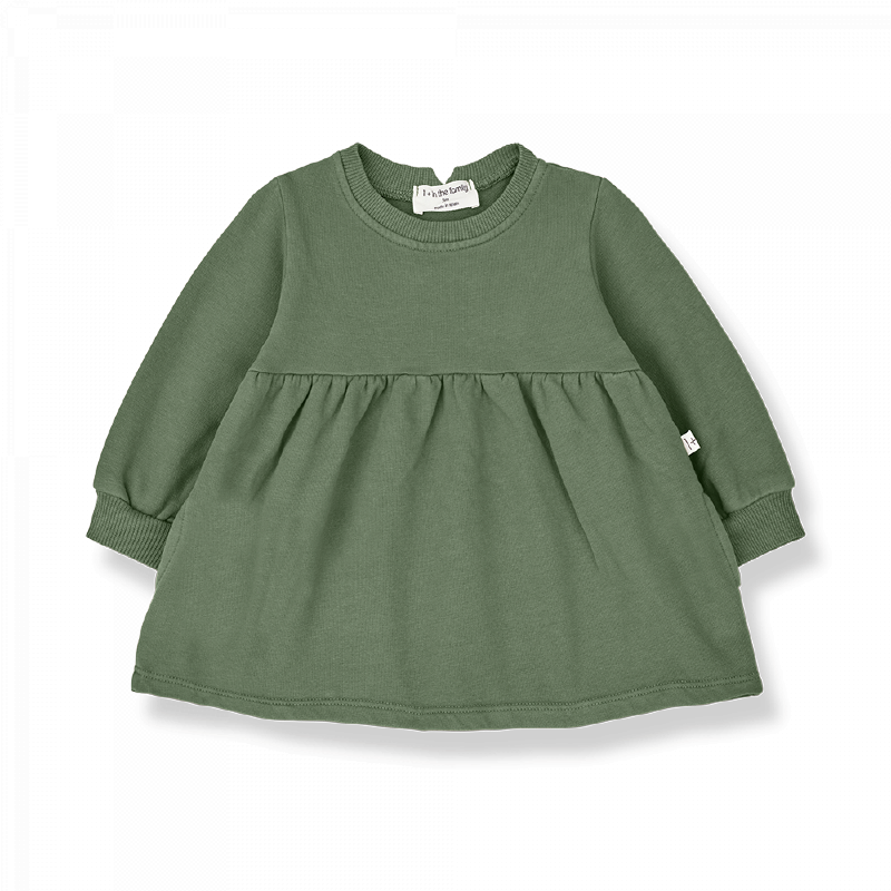 Abito bambina tonalità verde in jersey di cotone.